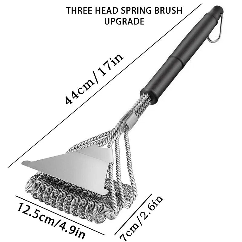 Kitchen Accessories BBQ Grill Barbecue Kit Cleaning Brush Stainless Steel Cooking Tools Wire Bristles Triangle Cleaning Brushes