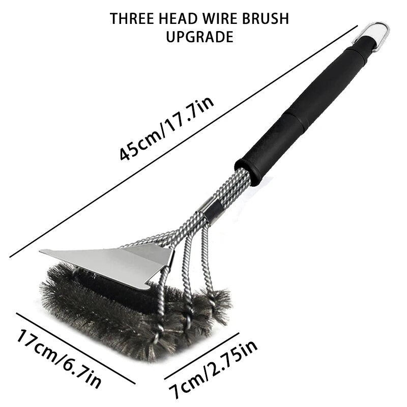 Kitchen Accessories BBQ Grill Barbecue Kit Cleaning Brush Stainless Steel Cooking Tools Wire Bristles Triangle Cleaning Brushes