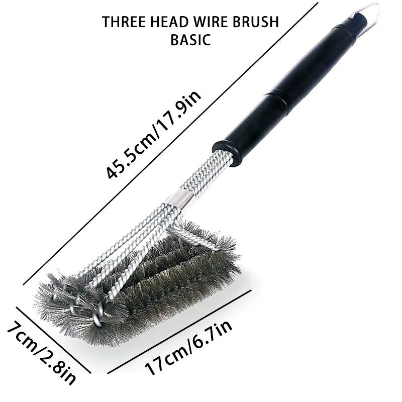 Kitchen Accessories BBQ Grill Barbecue Kit Cleaning Brush Stainless Steel Cooking Tools Wire Bristles Triangle Cleaning Brushes